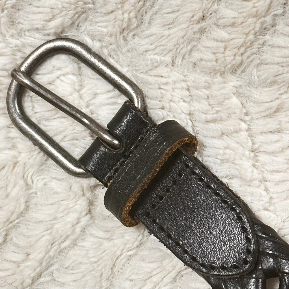 Men's Black Leather Belt With Diamond Shaped Holes Adjustable| Silver Buckle M
